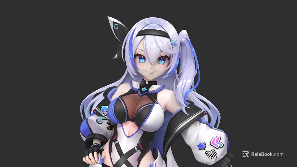 Anime Style Female Character Sculpture With Long Hair Blue Eyes And Decorative Details 3d model 
