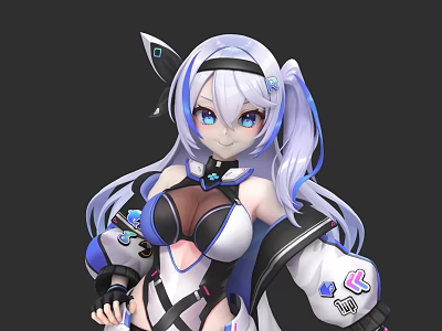 Anime Style Female Character Sculpture With Long Hair Blue Eyes And Decorative Details 3d model
