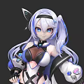 Anime Style Female Character Sculpture With Long Hair Blue Eyes And Decorative Details