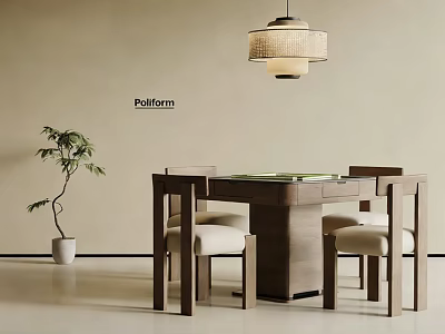 Cozy Board Game Entertainment Space With Wooden Table Chairs And Hanging Lamp 3d model