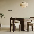Cozy Board Game Entertainment Space With Wooden Table Chairs And Hanging Lamp