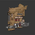 Rock Fortress Scene Component With Stone Towers Platform Walkway And Metal Parts