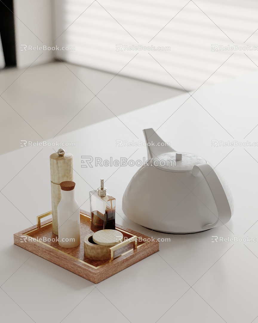 Ornaments combination teapot kitchen ornaments seasonings bottle cup 3d model