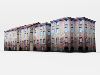 Traditional Multi story Building With Red Roof Arched Windows And Brick Walls 3d model