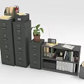 Green Filing Cabinets And Storage Cabinet With Potted Plant Books Radio And Documents