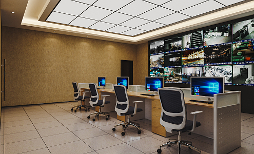 Modern monitoring room Command control room Monitoring hall Dispatching command center Office desk and chair 3d model