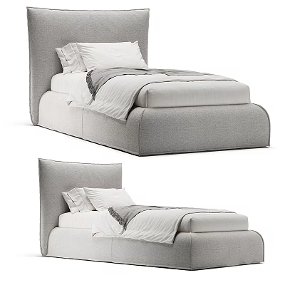 Modern Single Bed With Gray Upholstered Headboard And White Bed Linens 3d model
