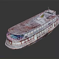 Old Steamboat With Weathered Red And White Exterior And Multiple Decks