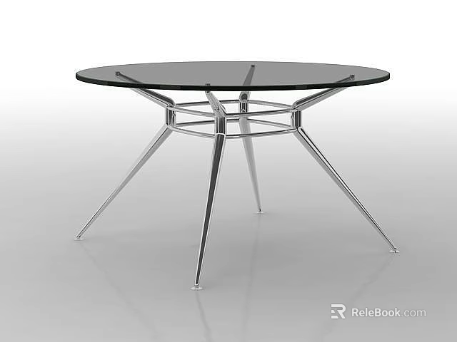Round Modern Coffee Table with Black Glass Top and Metallic Spider Leg Frame 3d model 
