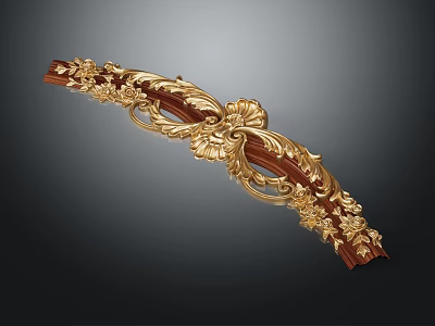 Ornate Wooden Decorative Molding With Golden Accents And Intricate Floral Carvings 3d model