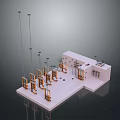 Precision 3D Mechanical Model With White Base And Golden Copper Columnar Structures
