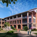 School Campus Buildings With Football Field Basketball Courts Lush Greenery And Surrounding Roads