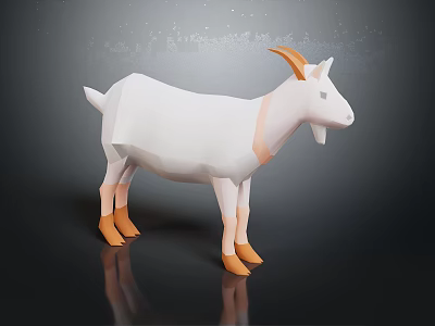 Low Poly White Goat with Orange Horns and Hooves 3D Model in Minimalist Design 3d model
