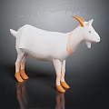 Low Poly White Goat with Orange Horns and Hooves 3D Model in Minimalist Design
