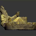 Ancient Style Golden Seated Figure Statue With Bowl Shaped Base And Object