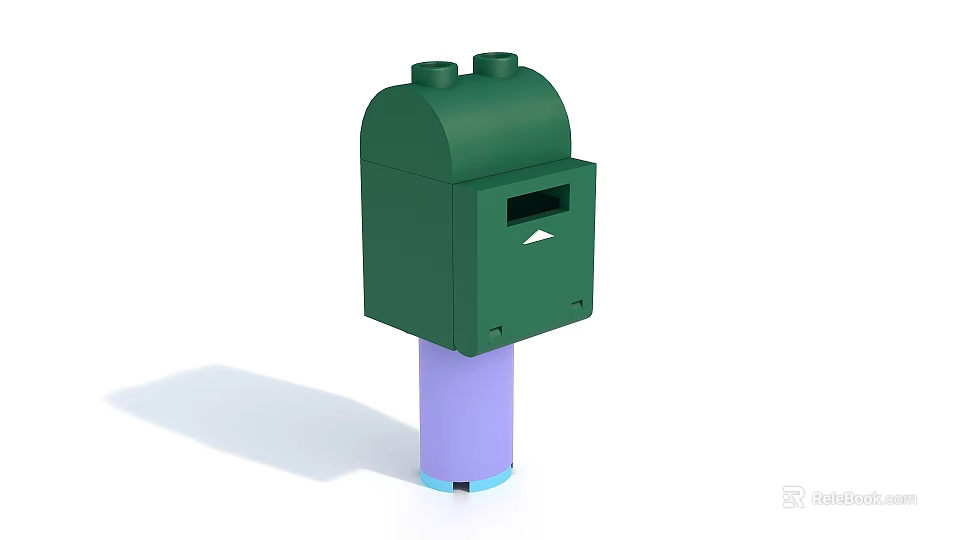 Green Mailbox With Purple Post Top Cover And Mail Slot Design 3d model 