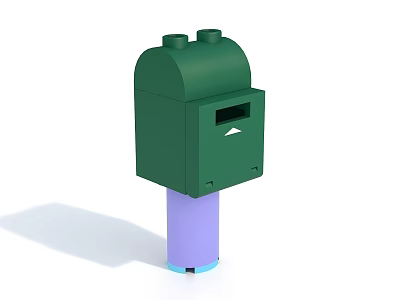 Green Mailbox With Purple Post Top Cover And Mail Slot Design 3d model