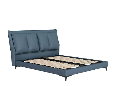 Navy Blue Upholstered Double Bed With Padded Headboard And Slat Support Frame 3d model