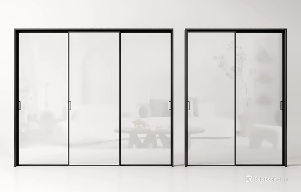 Modern Sliding Doors With Black Frames And Glass Panels For Interior Space 3d model 