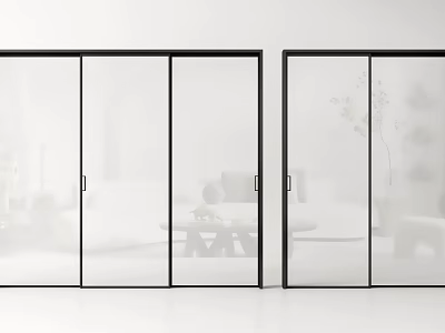 Modern Sliding Doors With Black Frames And Glass Panels For Interior Space 3d model
