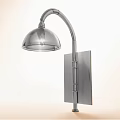 Silver Curved Arm Wall Lamp With Dome Shade And Square Mounting Plate Modern Design
