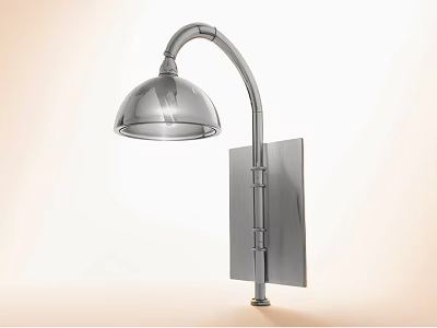 Silver Curved Arm Wall Lamp With Dome Shade And Square Mounting Plate Modern Design 3d model
