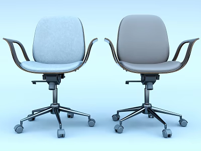 Modern Office Chairs Two Colors Light Blue and Gray with Armrests Metal Base and Wheels 3d model