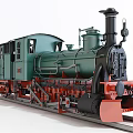 Classic Green Red Steam Train With Black Chimney On Railway Track