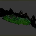 Natural Rocky Terrain with Green Vegetation Textured Surface and Caves and Lush Moss at Base