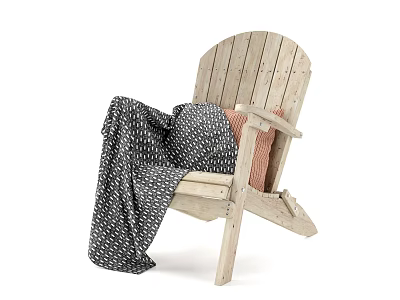 Wooden Leisure Chair With Black And White Polka Dot Blanket And Orange Cushion 3d model