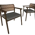 Modern Wooden Dining Chairs With Woven Back And Gray Padded Seat