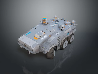 Gray Armored Military Tank 809 With Six Wheels Blue Orange Details And Sensors 3d model