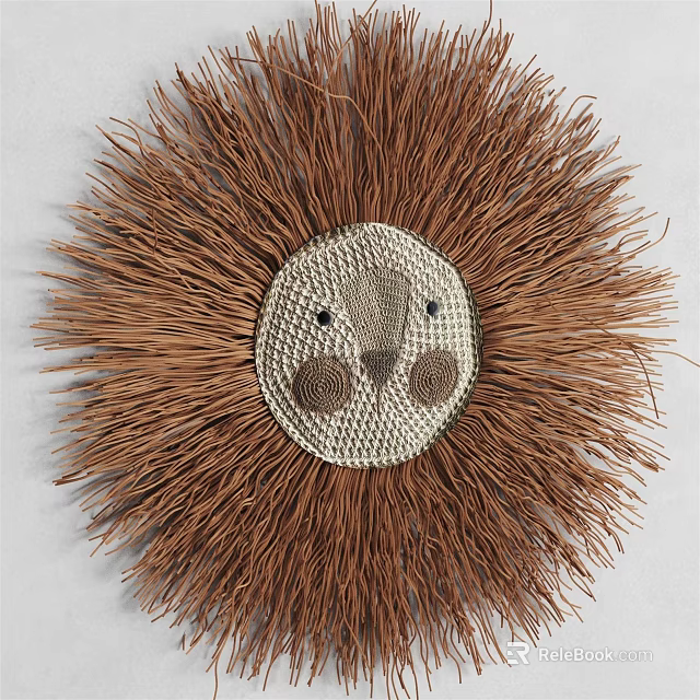 Hedgehog Shaped Wall Decor With Woven Face And Brown Spines Circular Design 3d model 