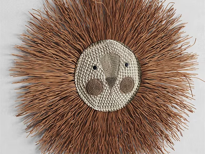 Hedgehog Shaped Wall Decor With Woven Face And Brown Spines Circular Design 3d model
