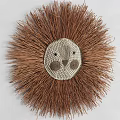 Hedgehog Shaped Wall Decor With Woven Face And Brown Spines Circular Design