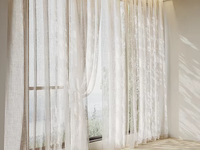White Sheer Curtains With Light Filtering For Window Scenic View And Natural Light 3d model
