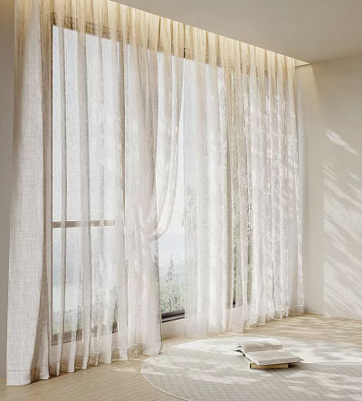 White Sheer Curtains With Light Filtering For Window Scenic View And Natural Light 3d model