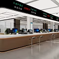 Modern Service Hall Interior With Service Counters Computers And Spacious Layout 3d model