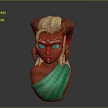 Red Skinned Woman With Blonde Hair Ram Horns Blue Gemstones And Green Shawl