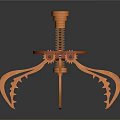 Orange Mechanical Device Structure With Interconnected Gears And Articulated Arms
