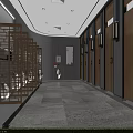 Public Restroom Interior With Gray Walls Baby Changing Station Sinks Mirrors And Sofa Chair