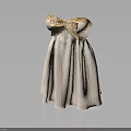 Elegant White Strapless Dress With Gold Bow Accents And Pleated Skirt