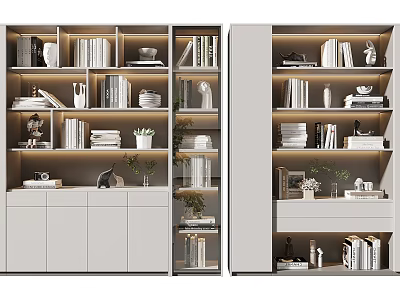 Modern Bookcase With Open Shelves Books Decorative Items Potted Plants And Storage Space 3d model