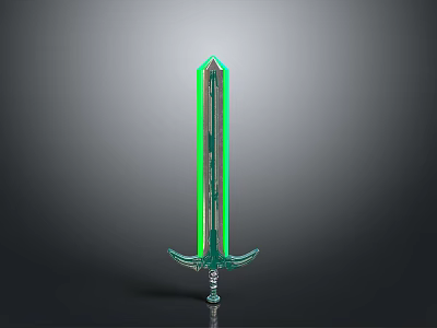 3D Green Glowing Sword Model With Transparent Blade And Decorative Hilt 3d model