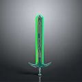 3D Green Glowing Sword Model With Transparent Blade And Decorative Hilt