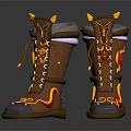 Stylish Brown Boots With Yellow Red Decorative Patterns And Durable Sole Design 3d model