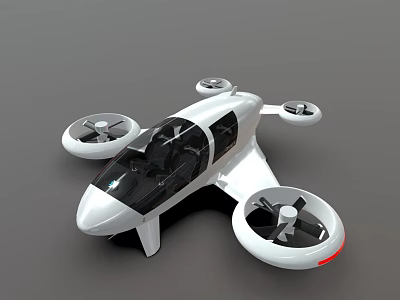 Futuristic Electric Flying Vehicle With White Body And Four Propellers Cabin Design 3d model