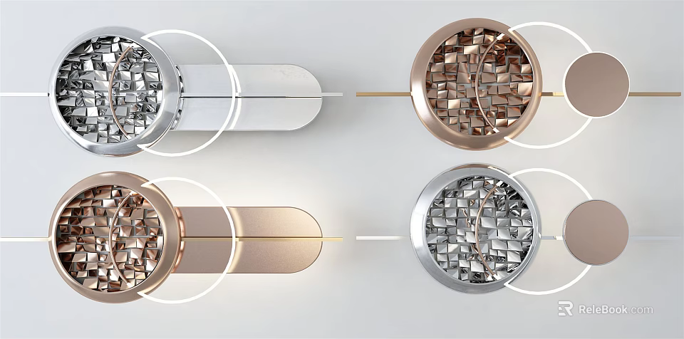 Contemporary Wall Decor Featuring Geometric Metal Patterns In Silver Gold Tones 3d model