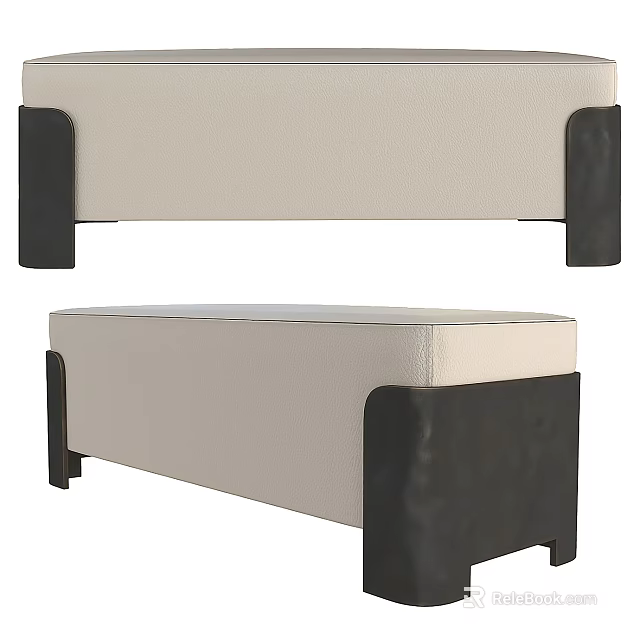 Modern Cream Upholstered Sofa Bench With Black Sturdy Legs And Sleek Design 3d model 