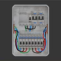 Electrical Mains Distribution Board Interior with Multiple Switches and Colored Wires